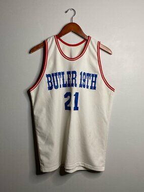 Vintage Butler 19th #21 white red and blue jersey about a size medium